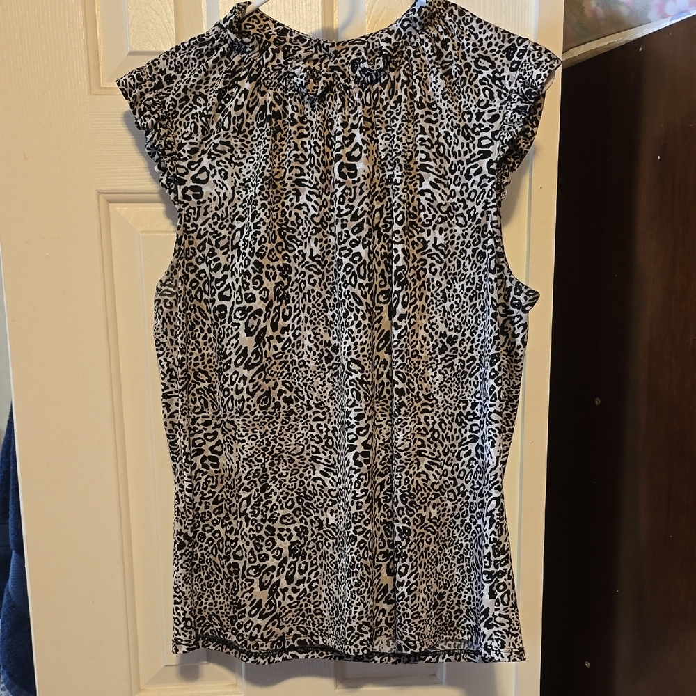 Adrianna Papell Monochrome Leopard Print Blouse